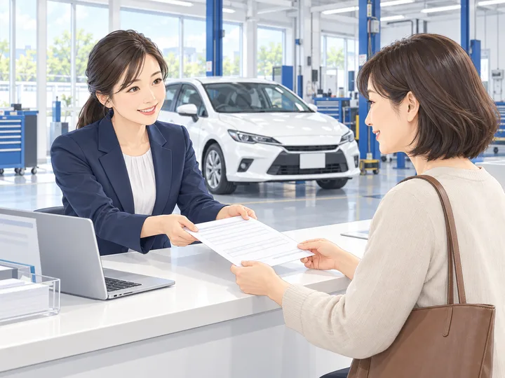 受付で書類を確認するお客様とスタッフ